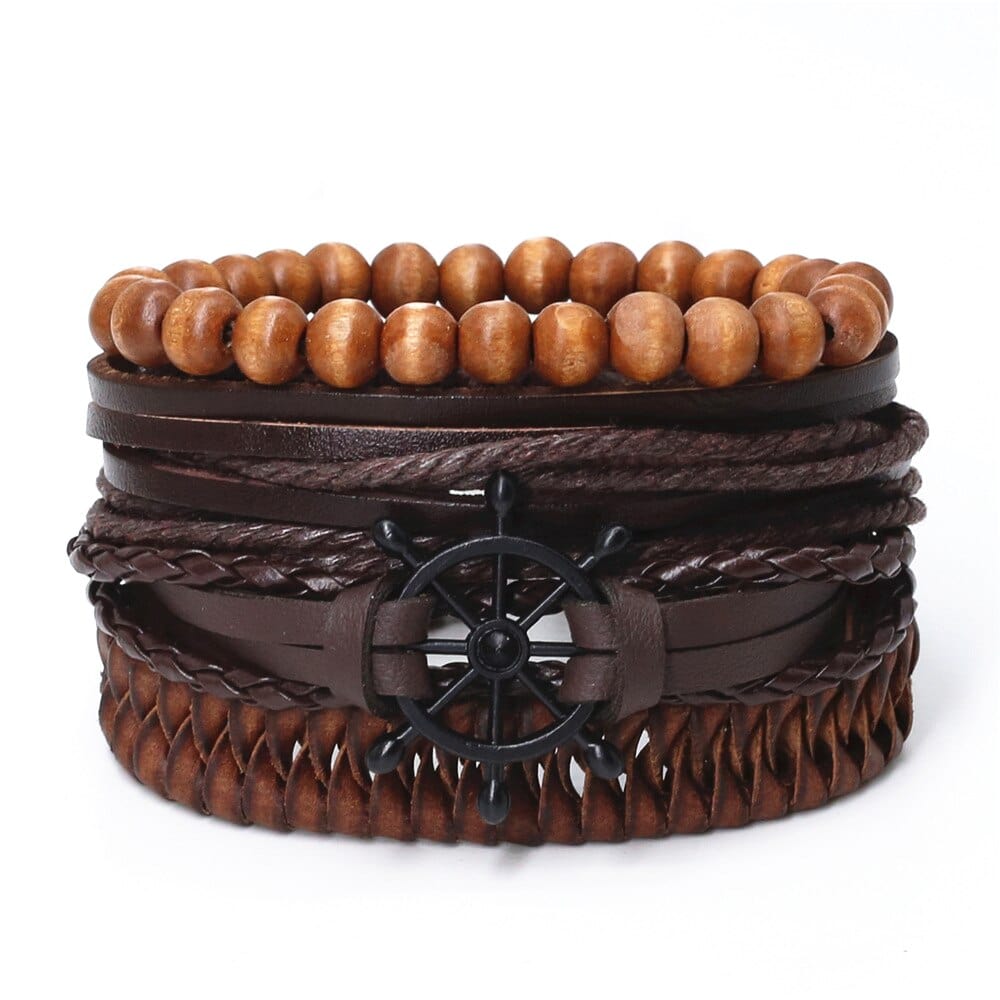 Bracelet cuir et perle de bois homme