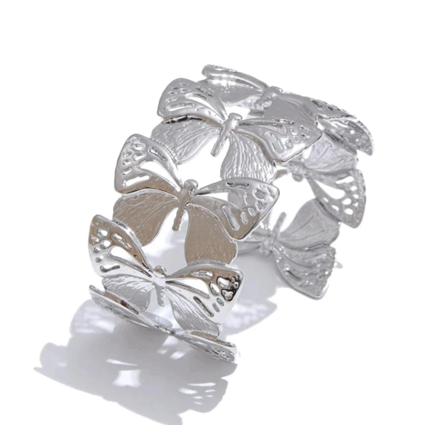 bracelet acier doré papillon élégant femme Argent