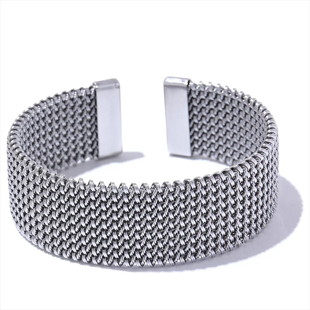Bracelet Acier Femme Maille Tréssé Platine