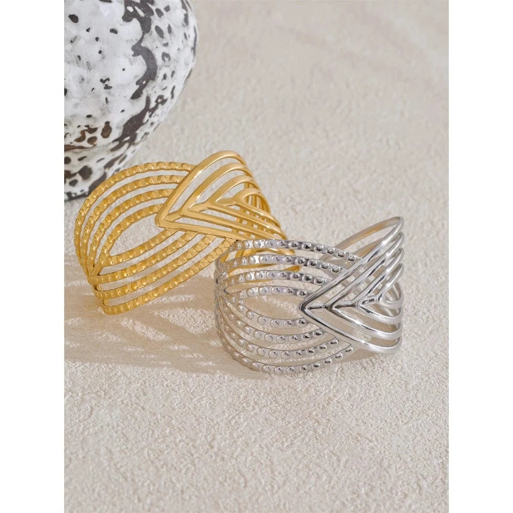 bracelet acier femme plaqué or géométrique