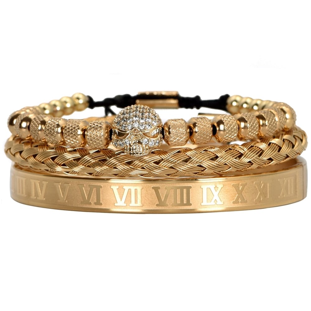 bracelet acier tete de mort Or