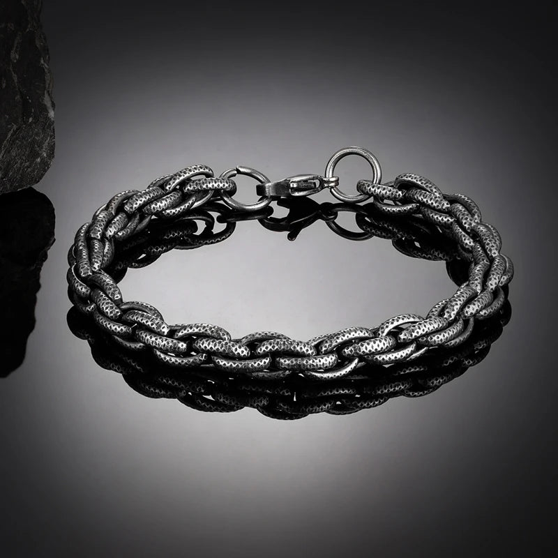 Bracelet chaîne maillons texturés acier homme – Vintage | WristArt