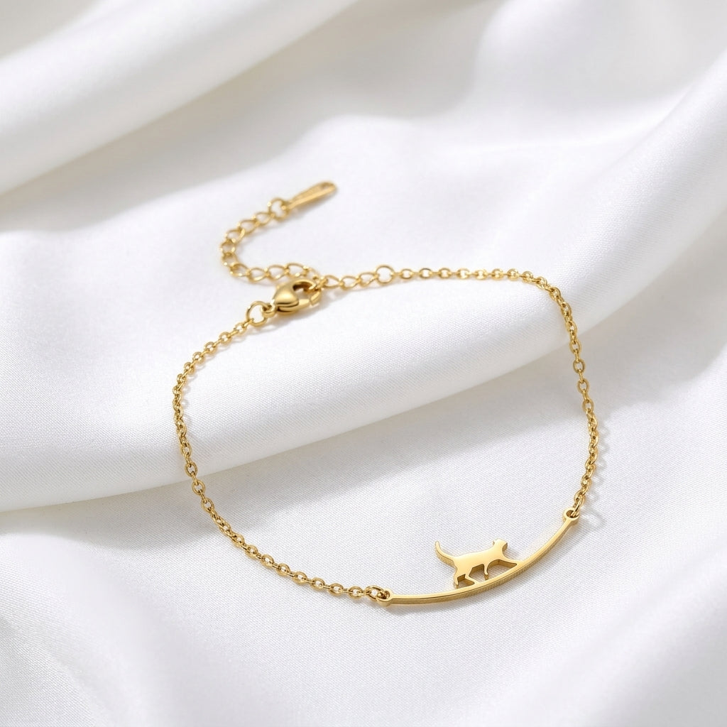 Bracelet Cheville Chat Asymétrique Acier Doré 18K | WristArt