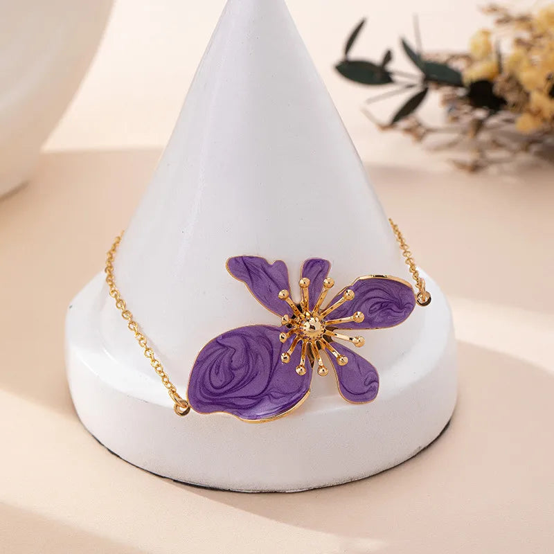 Bracelet Cheville Émail Floral Coloré | WristArt Violet