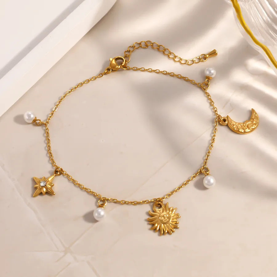 Bracelet Cheville Soleil Lune Strass Doré Acier | WristArt Standard