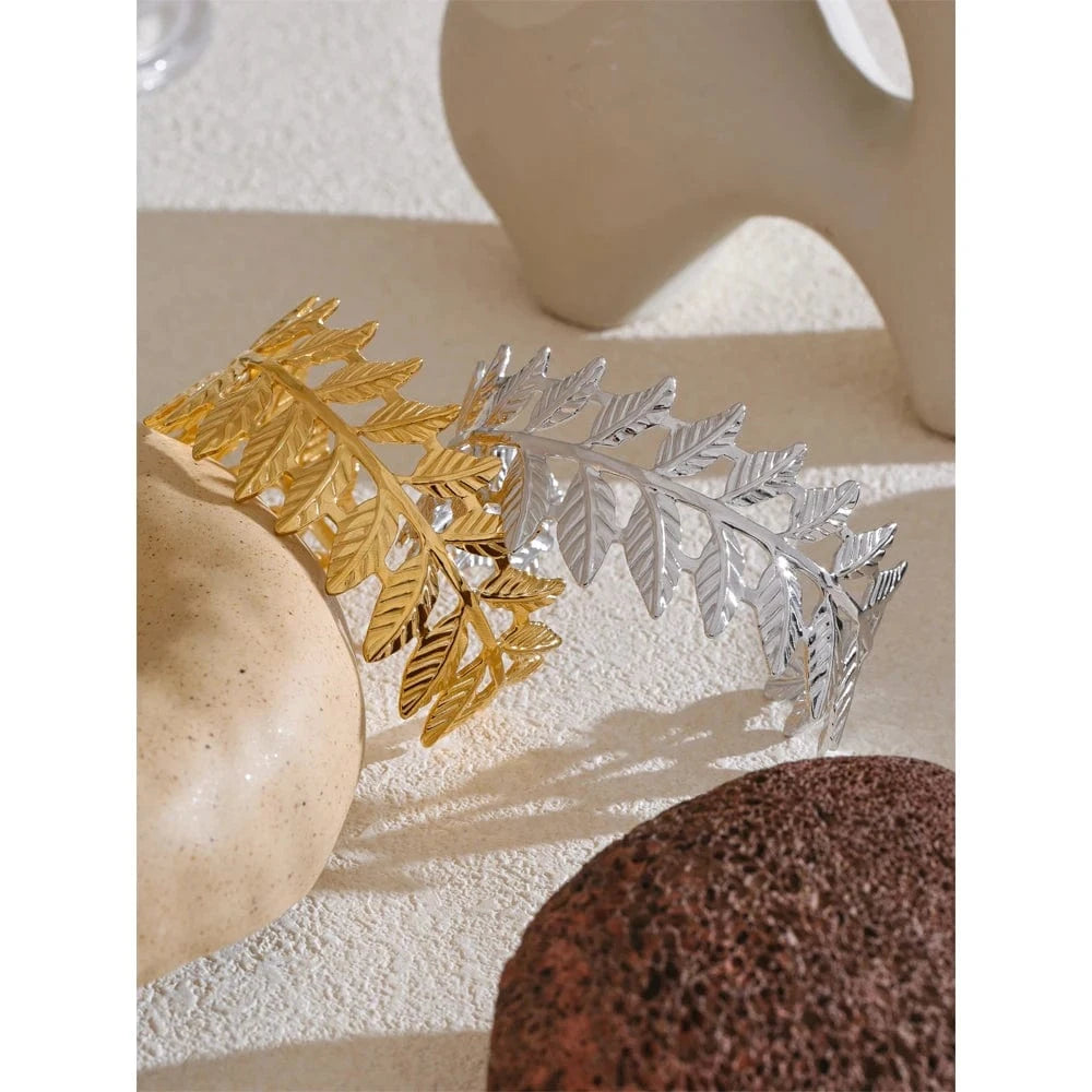 Bracelet Couronne Feuilles Doré Élégant