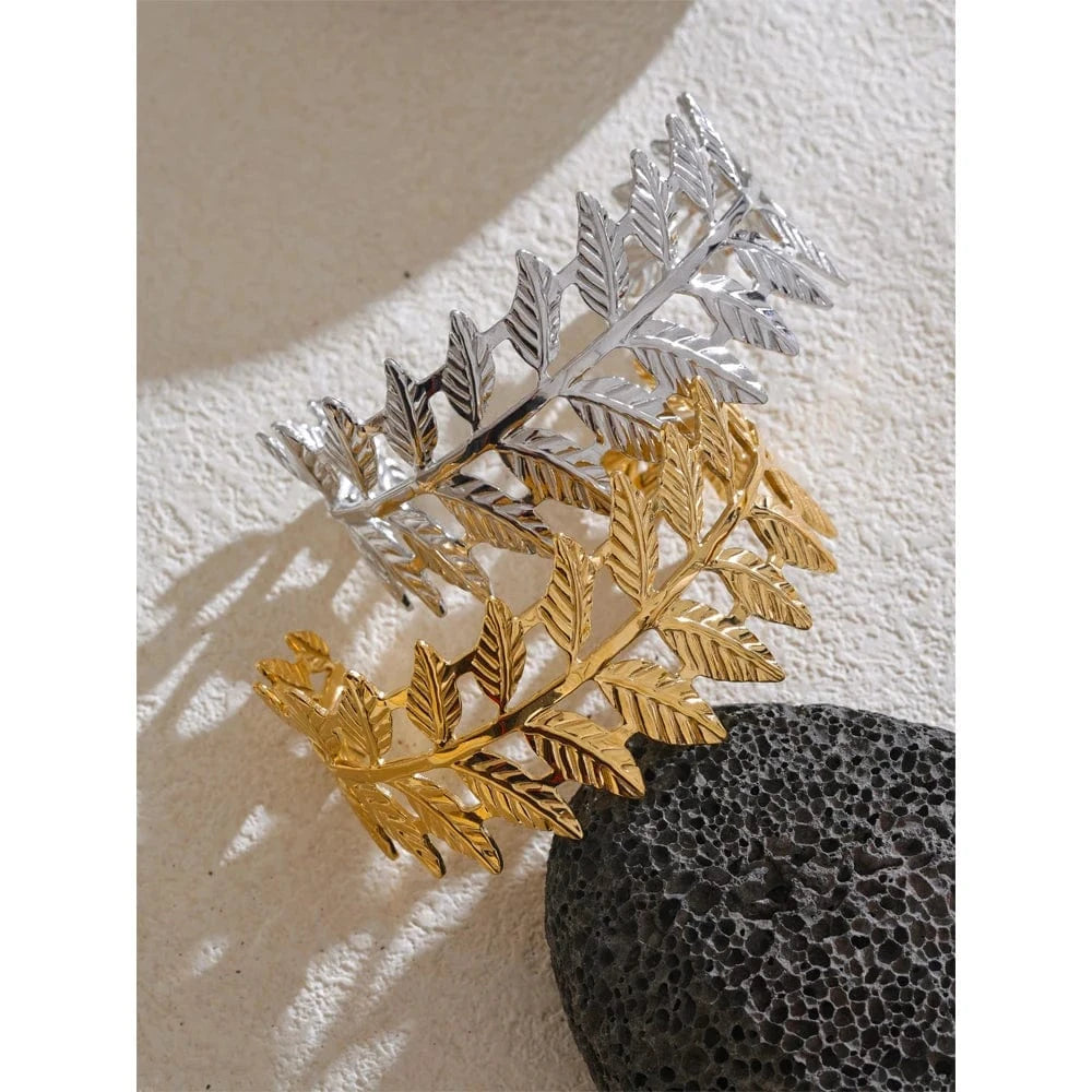 Bracelet Couronne Feuilles Doré Élégant