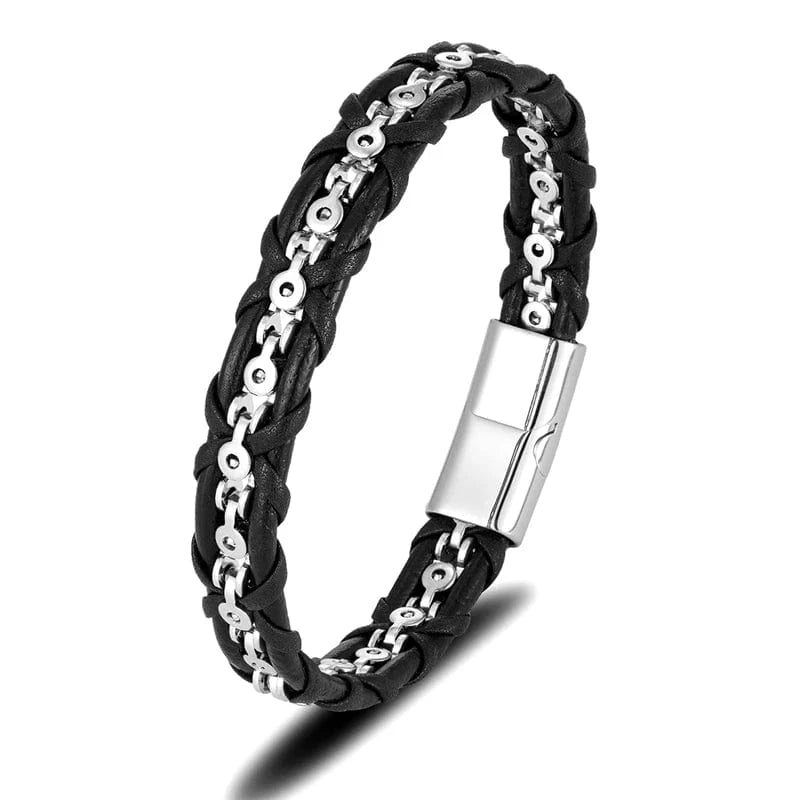 bracelet cuir acier homme tressé Argent / 19cm