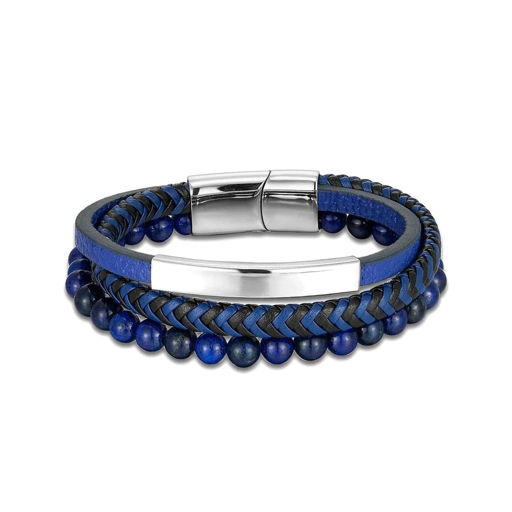 Bracelet cuir bleu homme moderne Bleu / 19cm