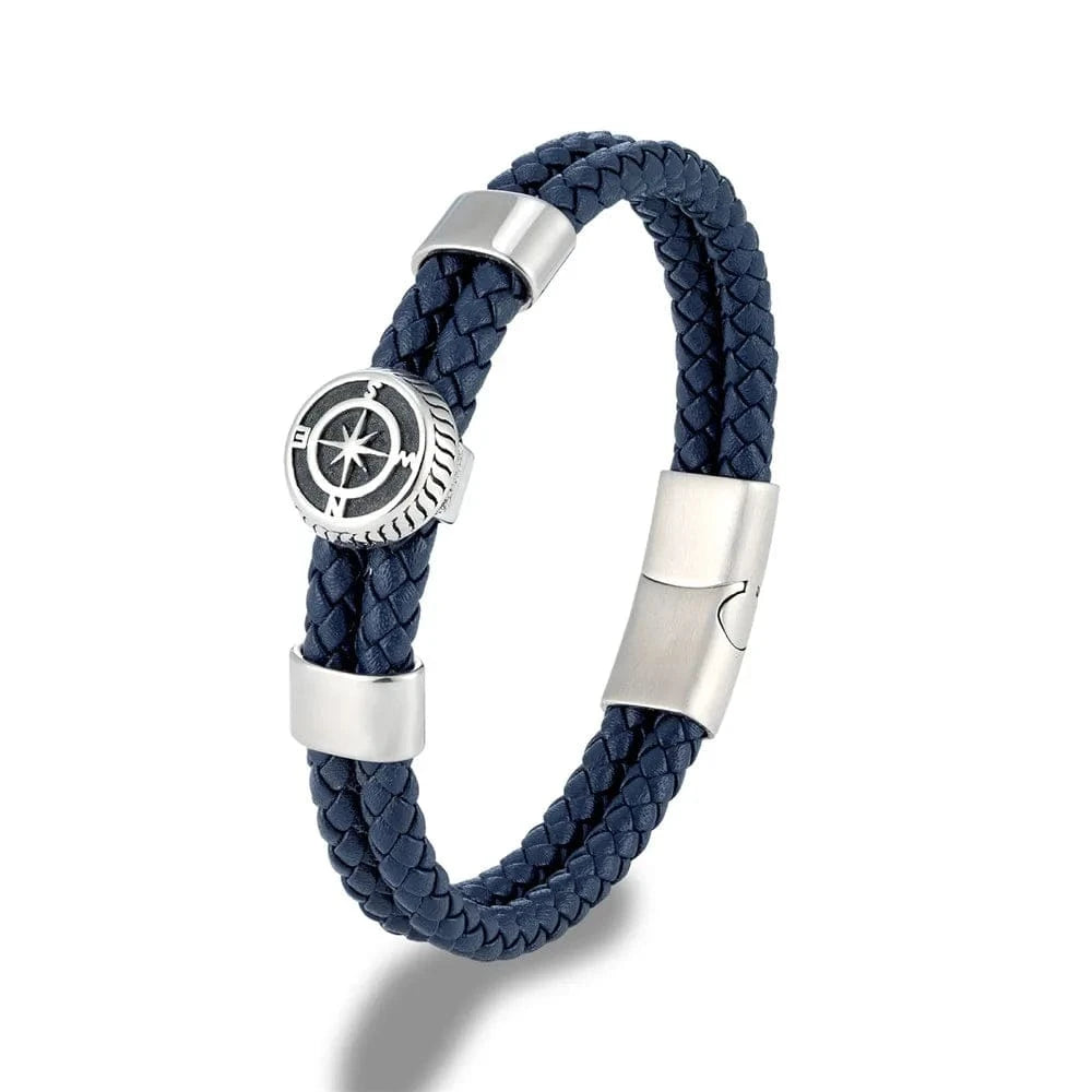 bracelet cuir boussole homme Bleu / 19cm