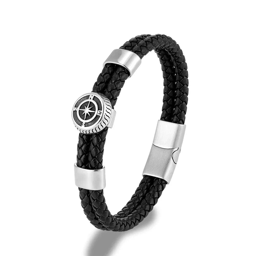 bracelet cuir boussole homme Noir / 19cm