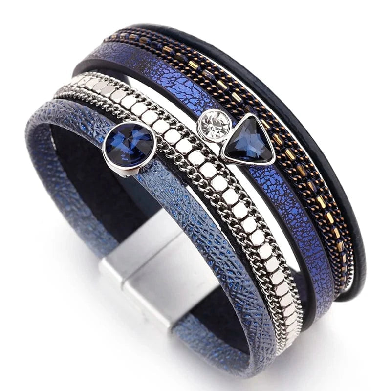 bracelet cuir double tour femme Bleu Foncé