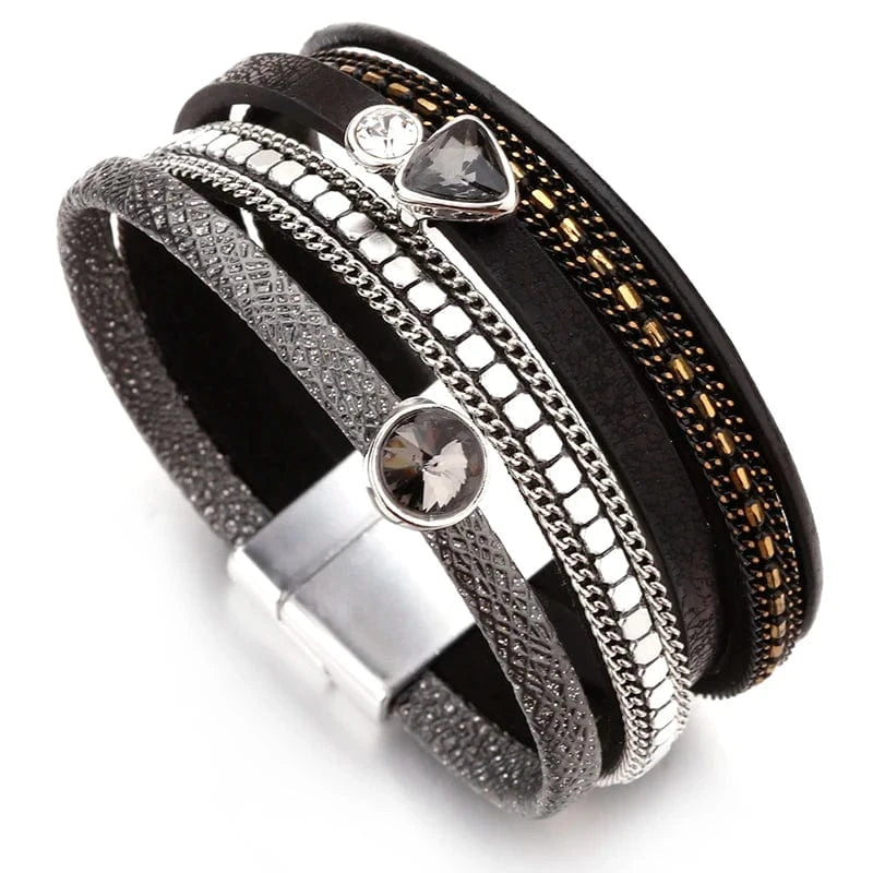 bracelet cuir double tour femme Noir