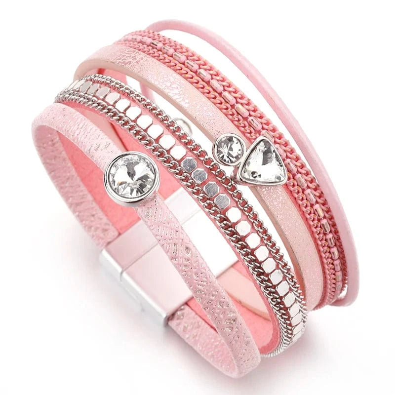 bracelet cuir double tour femme Rose