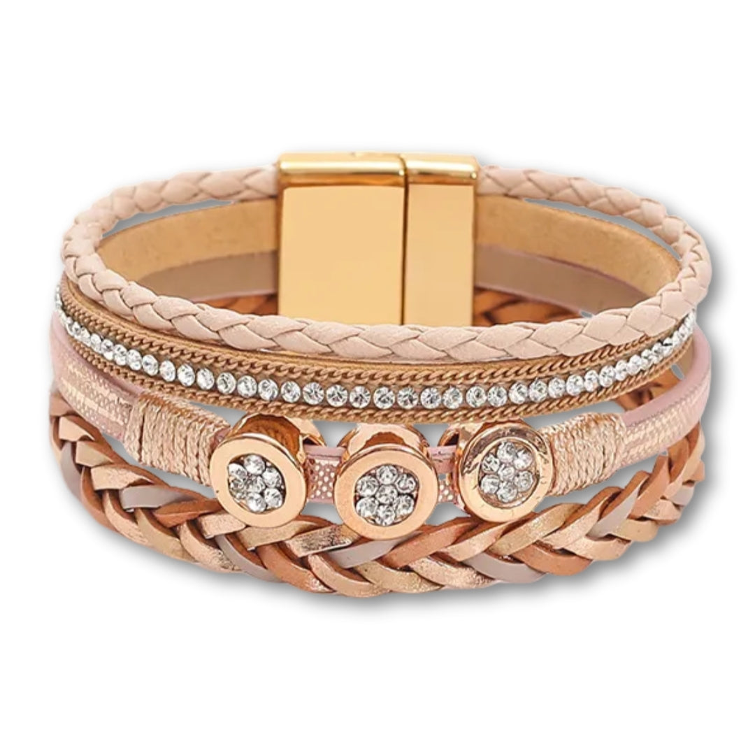 Bracelet Cuir Élégant Rose Clair