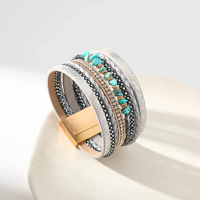 bracelet cuir et perles femme
