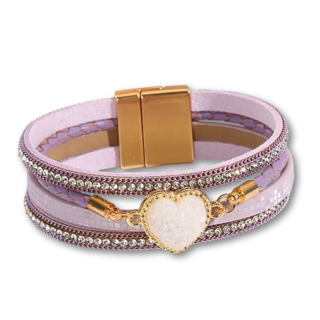 Bracelet Cuir Femme coeur crystal Violet