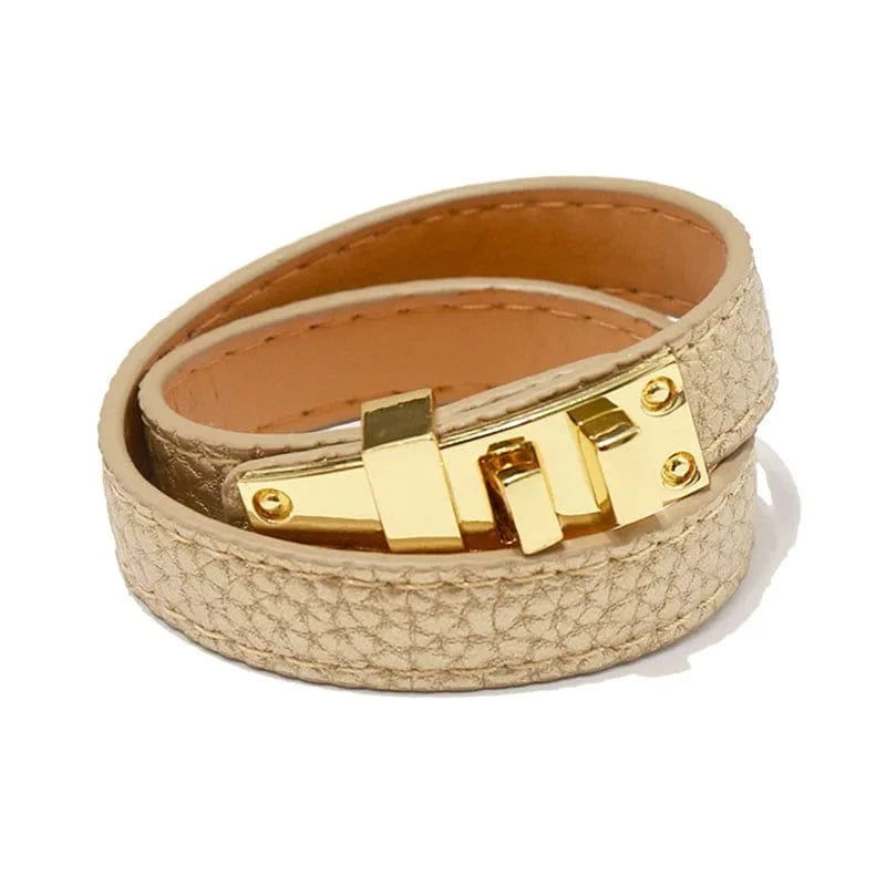 Bracelet cuir femme élégant Beige
