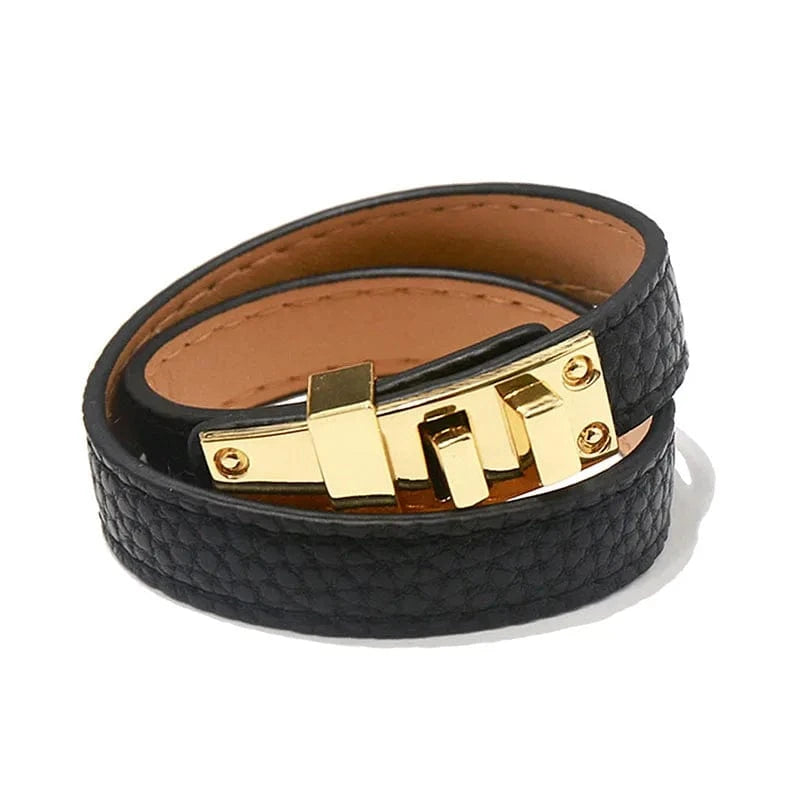 Bracelet cuir femme élégant Noir