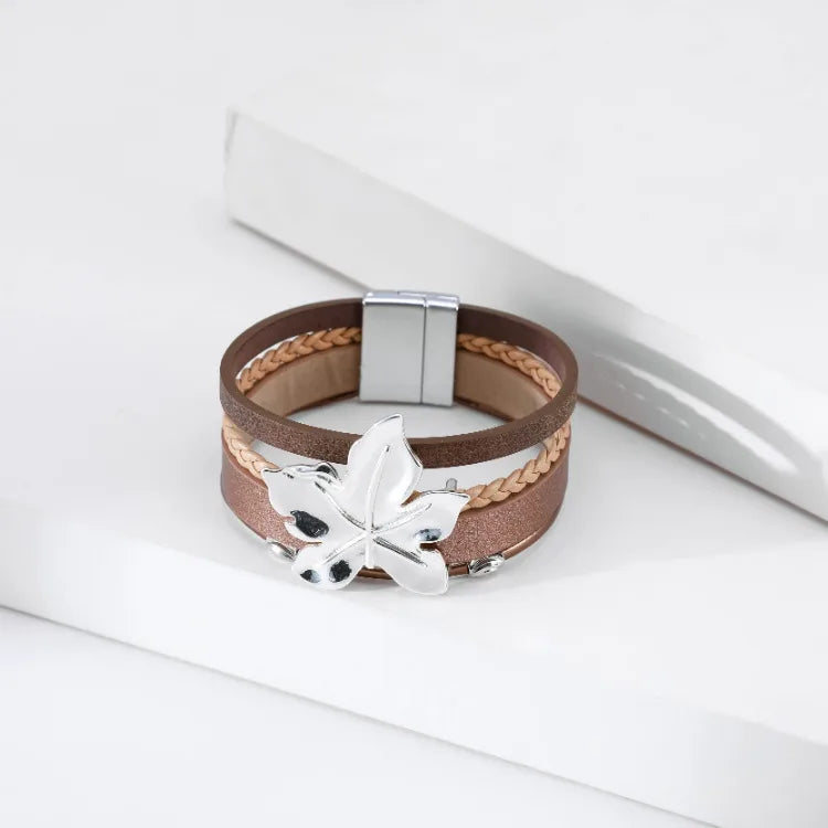 Bracelet cuir feuille d'érable | Bracelet femme élégant