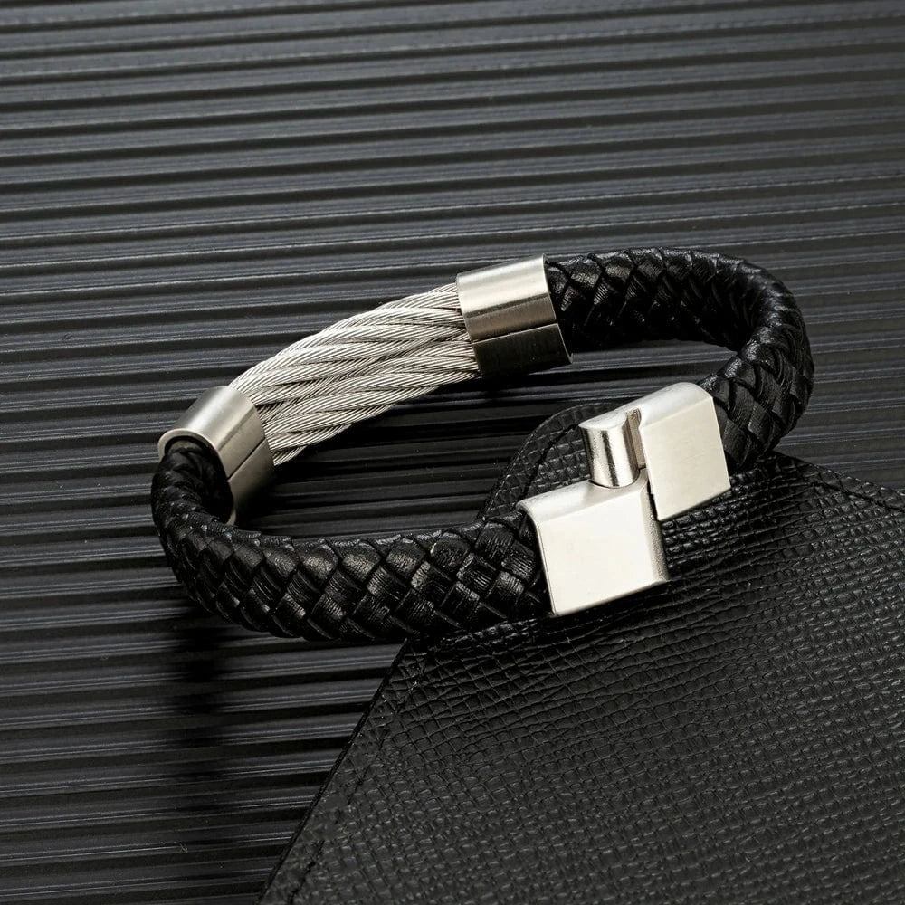 bracelet cuir homme avec cordon acier