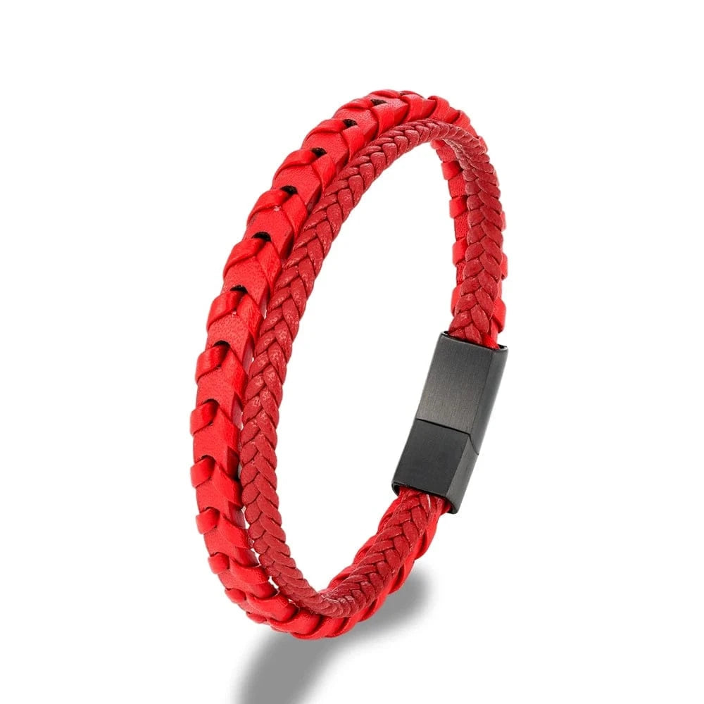 bracelet cuir homme bleu Rouge / 19cm