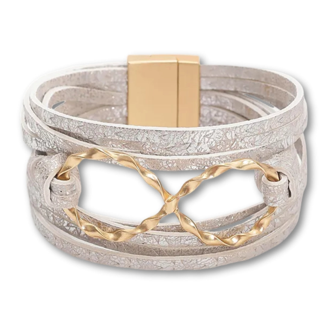 Bracelet cuir motif infini doré | Élégance féminine Blanc