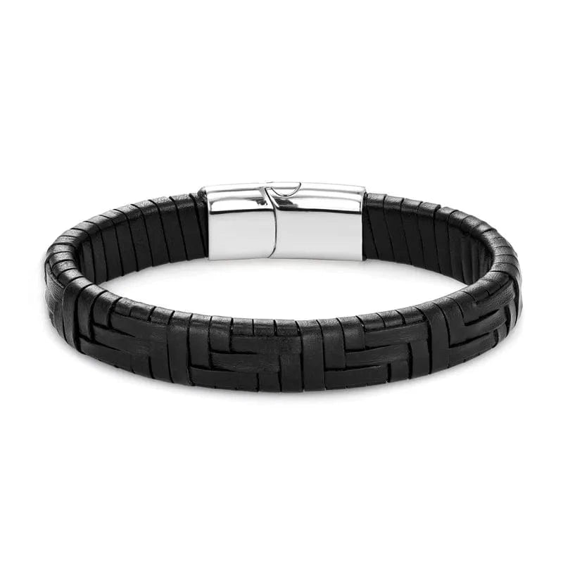 Bracelet cuir tressé homme bicolore Noir / 19cm