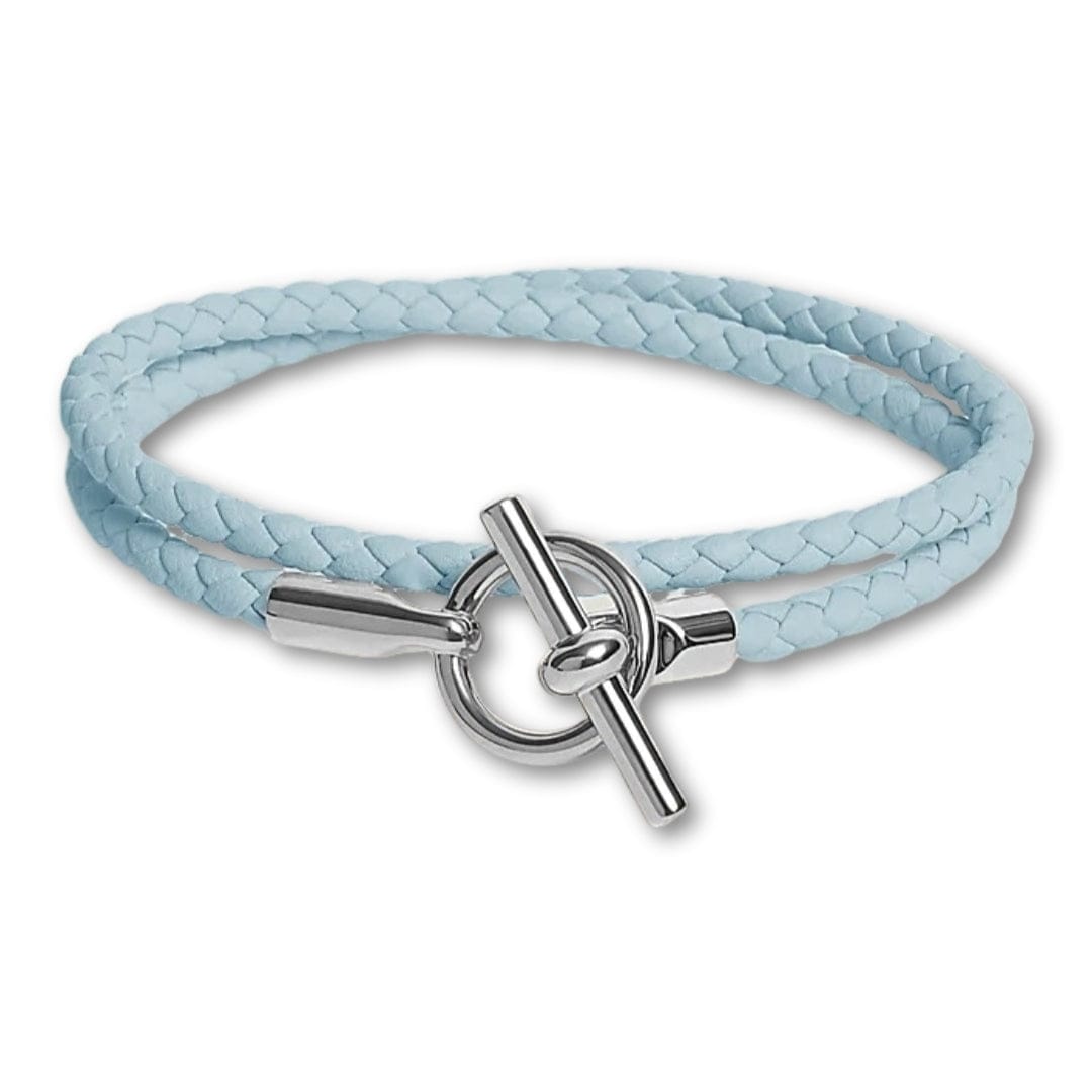 bracelet-cuir-tresse-premium Bleu Clair / 16cm