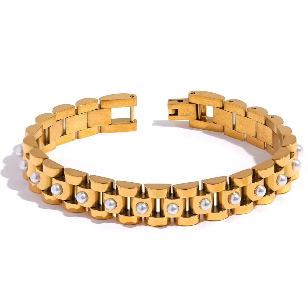 Bracelet Doré Éclat Inoxydable Femme Perle
