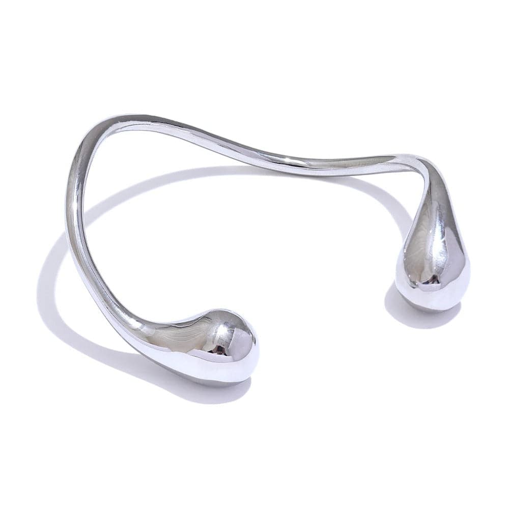 Bracelet Fin Acier Femme Torsadé Goutte d'Eau Platine