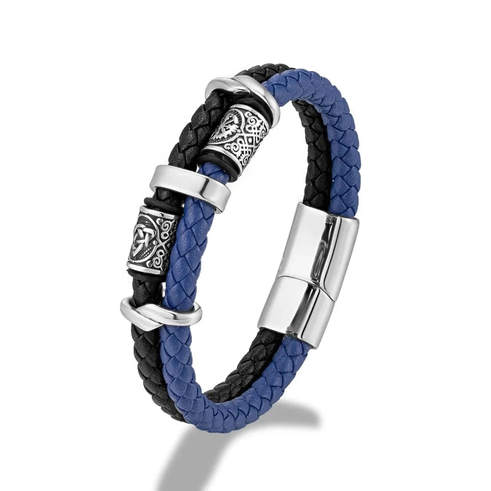 Bracelet homme cuir tressé argenté Bleu / 19cm