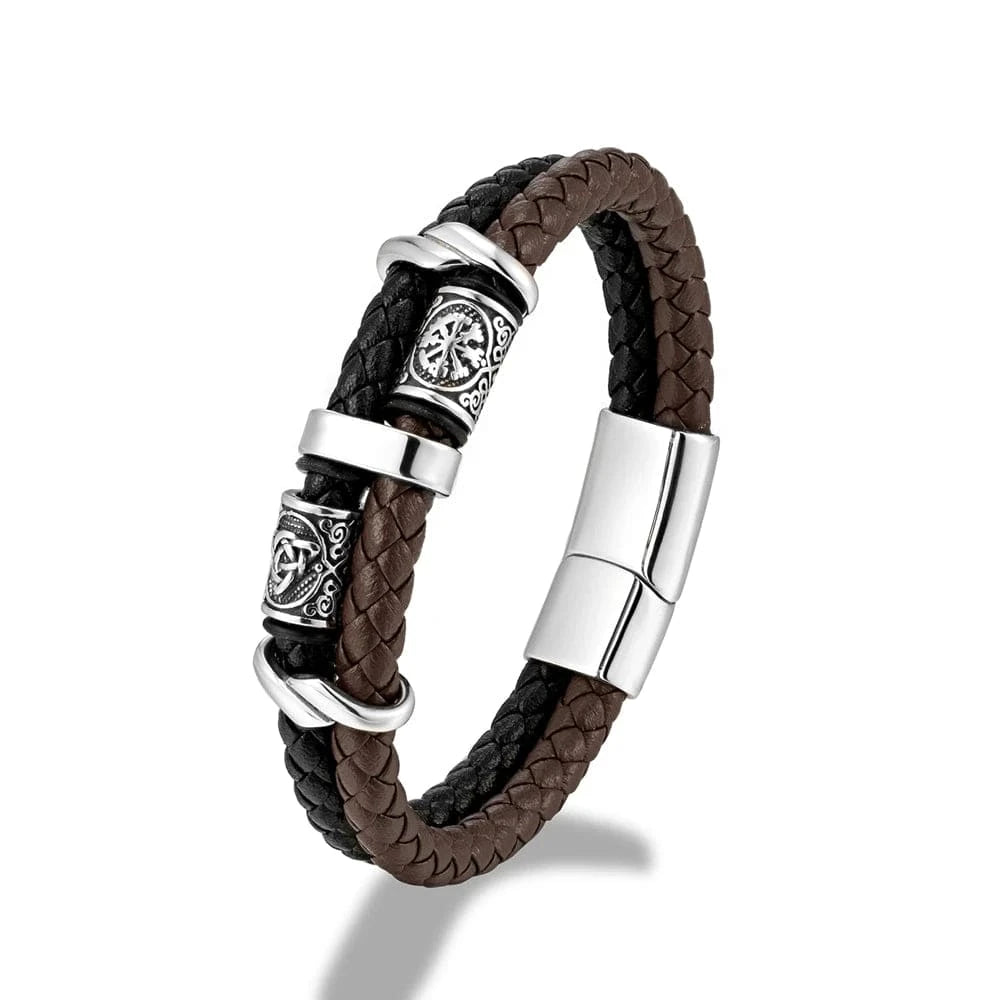 Bracelet homme cuir tressé argenté Marron / 19cm