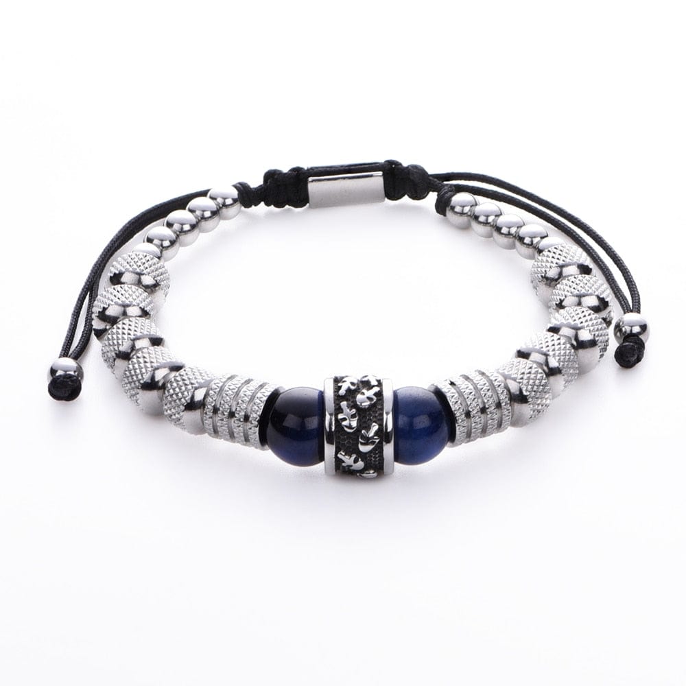 bracelet homme perle et tete de mort Bleu