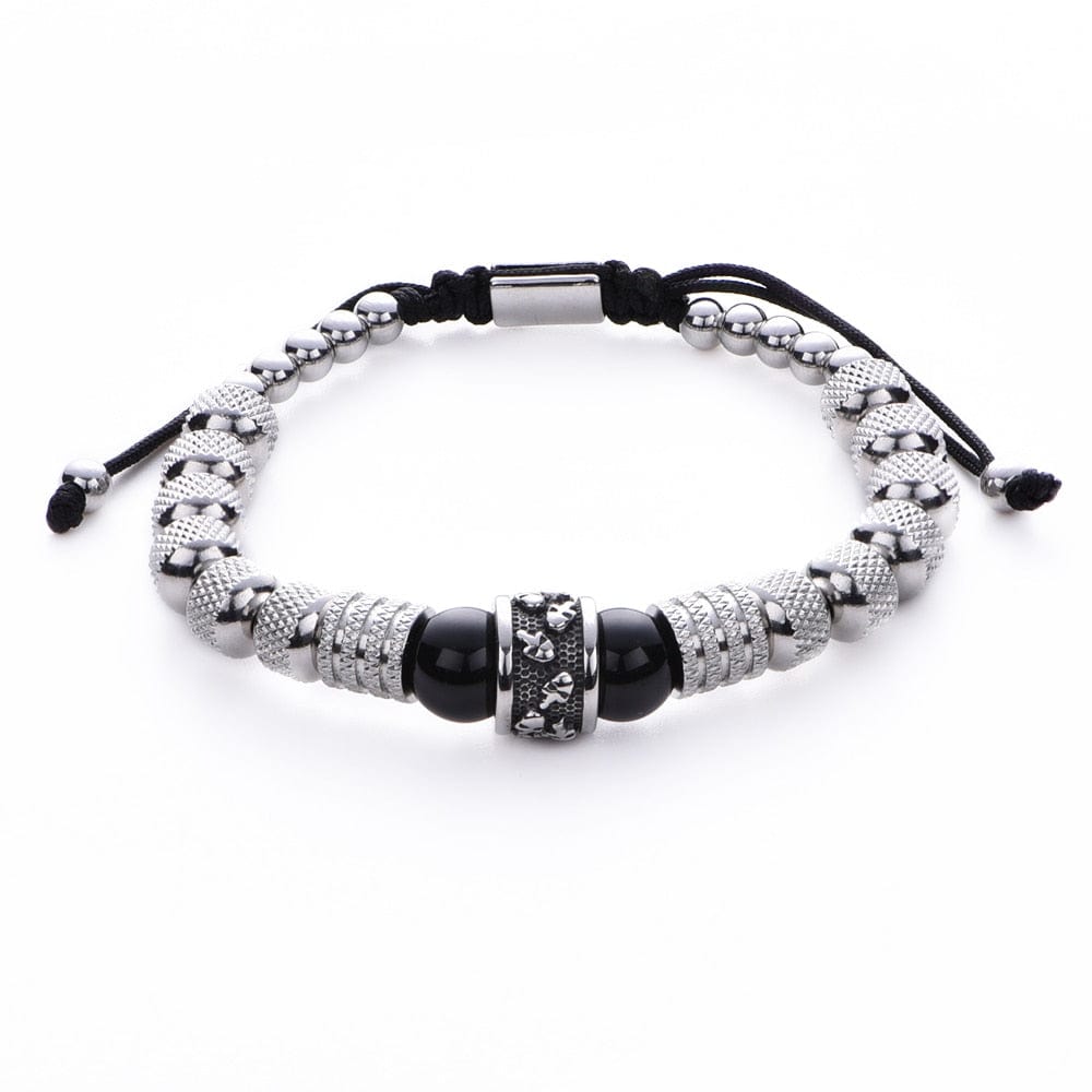 bracelet homme perle et tete de mort Noir