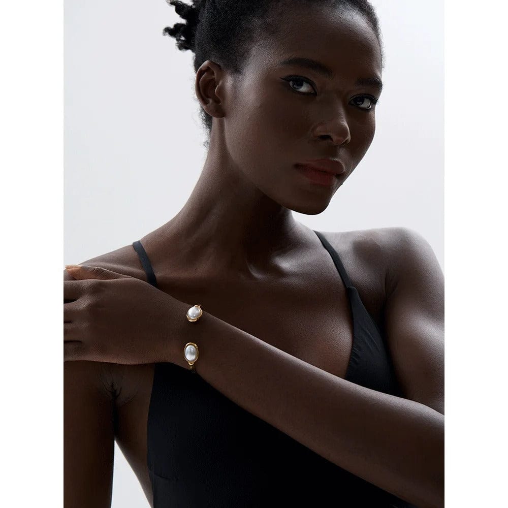 bracelet jonc doré perles imitation femme