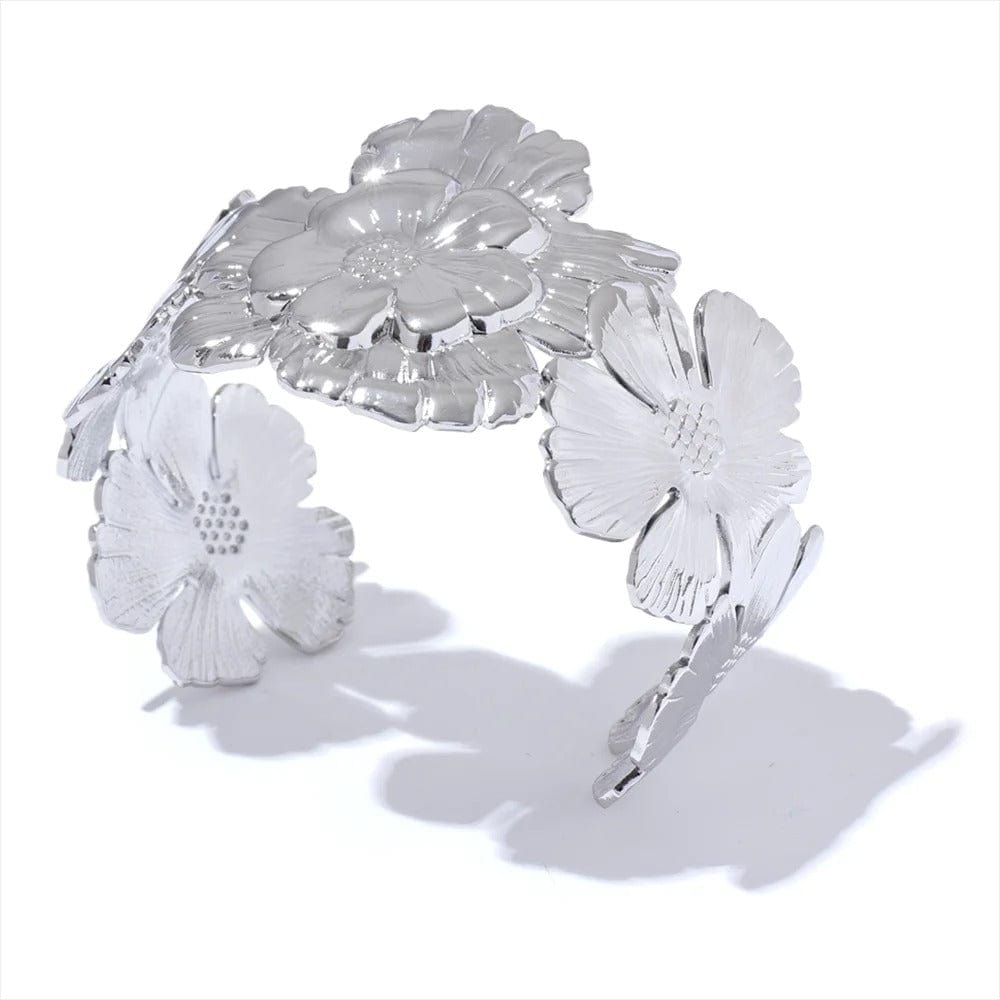 bracelet manchette doré motif floral Platine