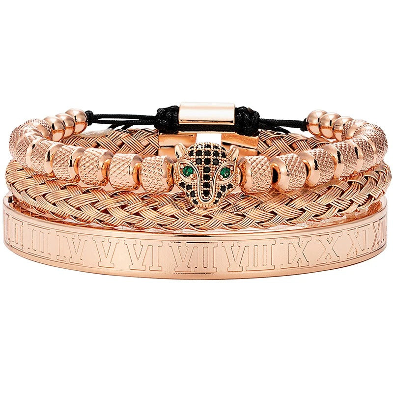 Bracelet trio panthère acier homme – Set luxe | WristArt Rose