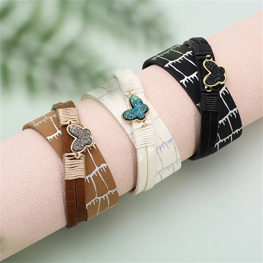 Luxurious Butterfly Leather Bracelet New Arrival Elegant Country Style Women's Hand Chain Zinc Alloy Original Design