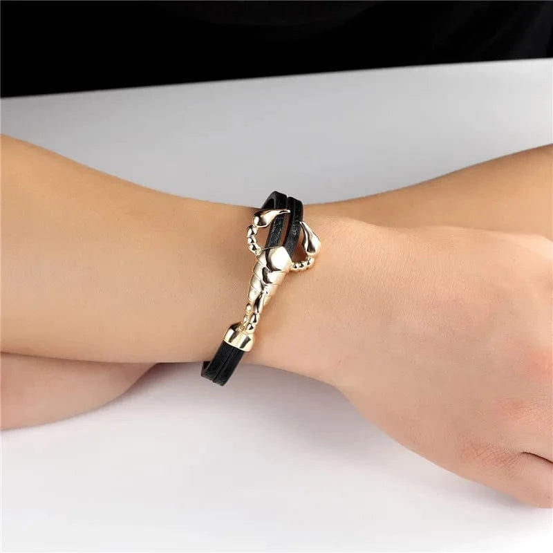 MKENDN – Bracelet Punk en cuir véritable pour homme et femme, en acier inoxydable, motif Animal Scorpio, bijoux Vintage