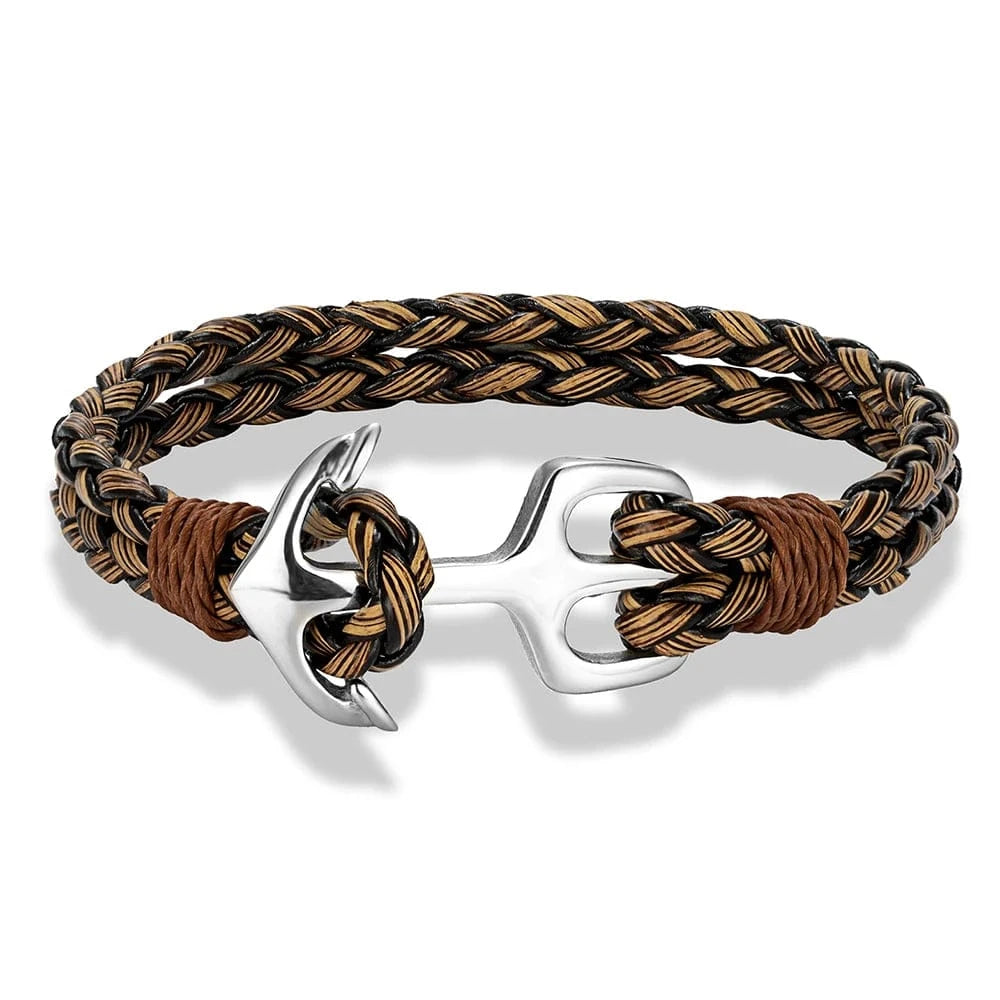 MKENjazz-Bracelet Injecteur en Acier Inoxydable pour Homme, Punk, Cuir Tressé, Noir, Bijoux à la Mode, Cadeau Noir/Marron / 19cm