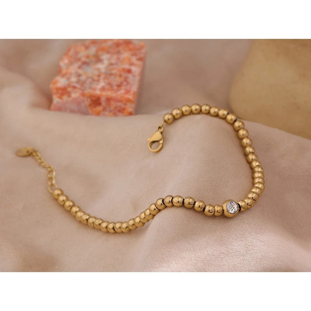 Yhpup Bracelet en chaîne de perles en acier inoxydable Bijoux en zircone cubique Bracelet étanche en métal doré à la mode брас geziты жleti possibil