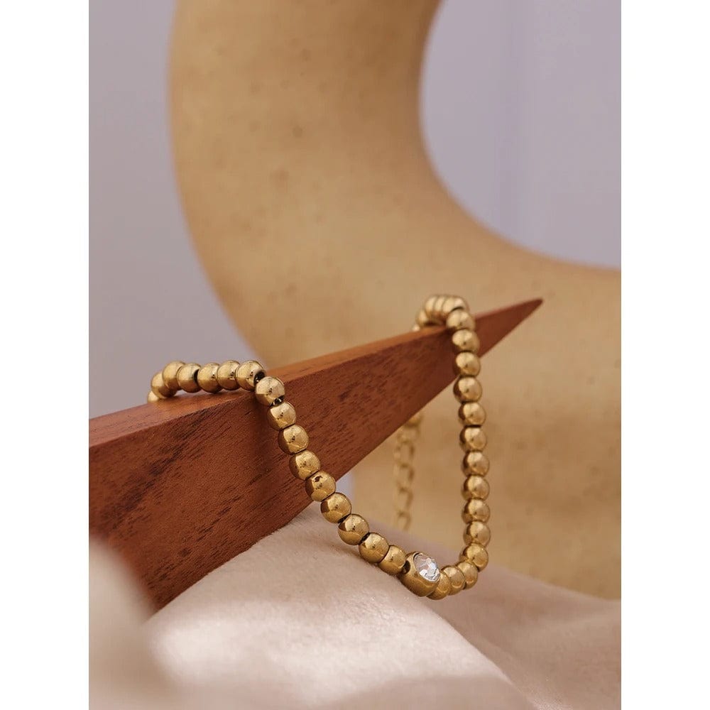 Yhpup Bracelet en chaîne de perles en acier inoxydable Bijoux en zircone cubique Bracelet étanche en métal doré à la mode брас geziты жleti possibil