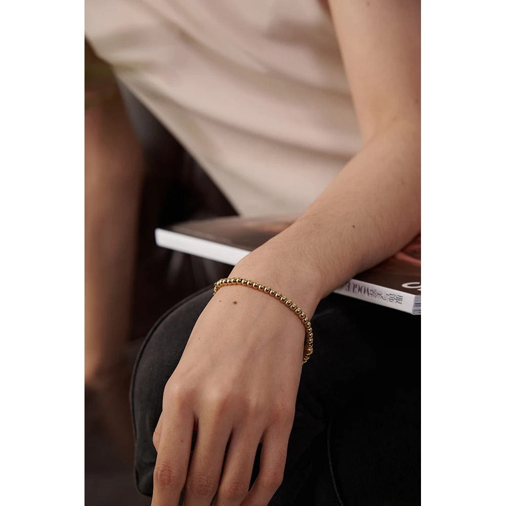 Yhpup Bracelet en chaîne de perles en acier inoxydable Bijoux en zircone cubique Bracelet étanche en métal doré à la mode брас geziты жleti possibil