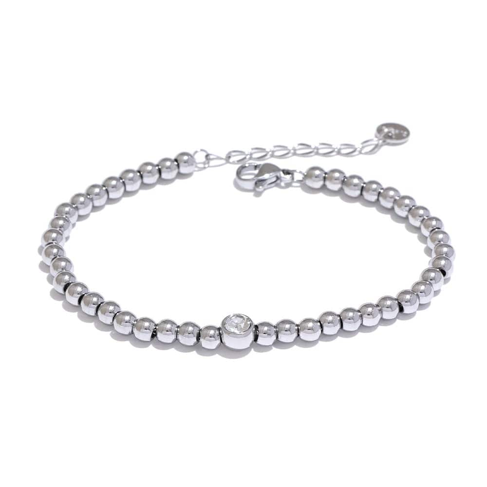 Yhpup Bracelet en chaîne de perles en acier inoxydable Bijoux en zircone cubique Bracelet étanche en métal doré à la mode брас geziты жleti possibil Platine