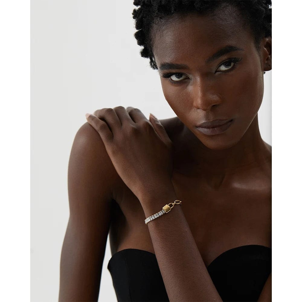 Yhpup – chaîne de verrouillage en métal étanche, zircone cubique scintillante, Bracelet en acier inoxydable, élégant, luxe, tendance, bijoux à la mode