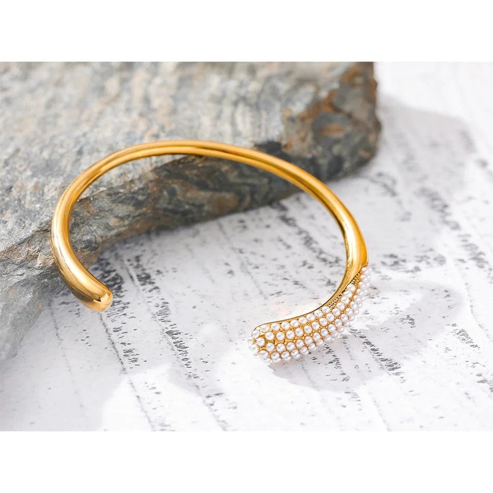 Yhpup élégant Imitation perles géométrique en acier inoxydable 18K couleur or manchette Bracelet Bracelet Texture personnalisée bijoux cadeau