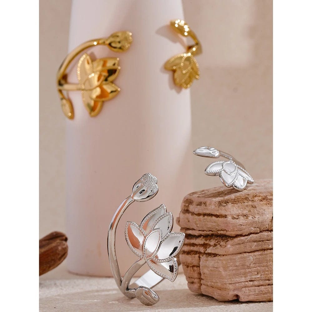 Yhpup grande fleur en acier inoxydable ouvert mode manchette Bracelet Bracelet étanche en métal résistant au ternissement Bijoux pour femmes Bijoux