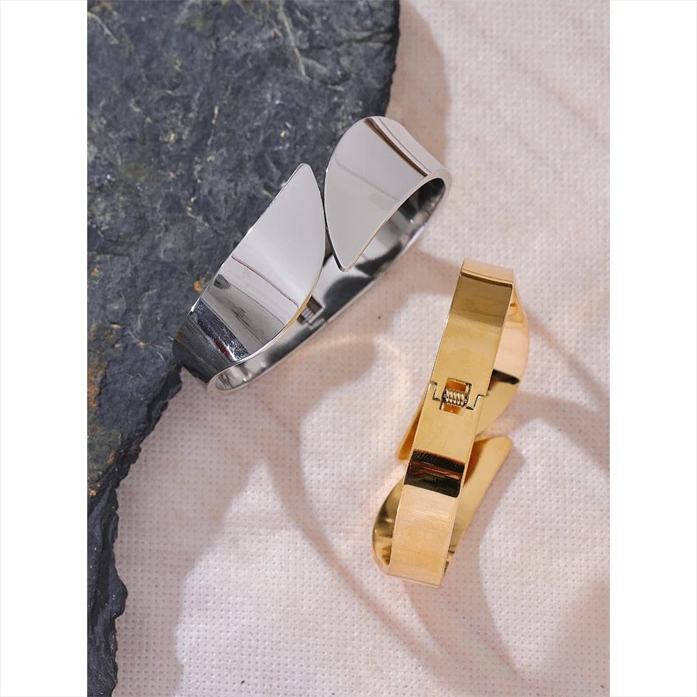Yhpup nouveau Bracelet géométrique large en acier inoxydable lisse brillant Texture métallique plaqué or 18 carats PVD bijoux imperméables 2024