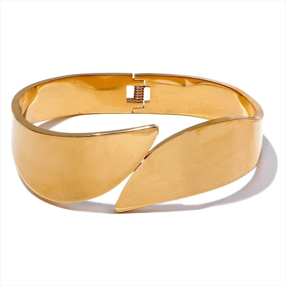 Yhpup nouveau Bracelet géométrique large en acier inoxydable lisse brillant Texture métallique plaqué or 18 carats PVD bijoux imperméables 2024 Or